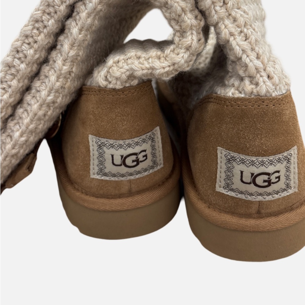 UGG CLASSIC SOLENE TALL CARDY KNIT OATMEAL CREAM BOOTS WOMEN With crossbody